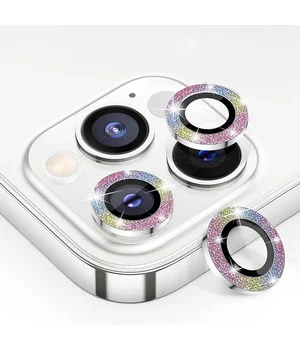 Захисне скло Metal Sparkles на камеру (в упак.) Apple iPhone 15 Pro (6.1") /15 Pro Max (6.7") Бузковий / Rainbow