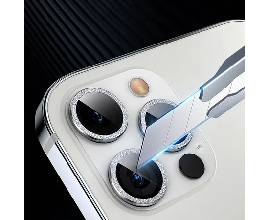 Защитное стекло Metal Sparkles на камеру (в упак.) для Apple iPhone 15 Pro (6.1") /15 Pro Max (6.7") Серебряный / Silver