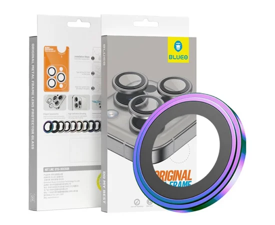 Захисне скло BlueO Metal на камеру для Apple iPhone 16 (6.1") / 16 Plus (6.7") Бузковий / Colorful
