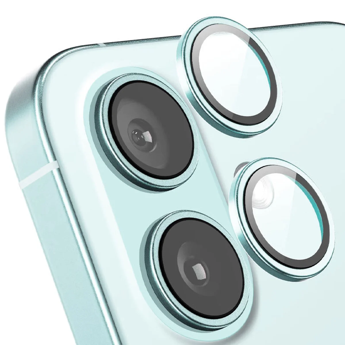 Защитное стекло Metal Classic на камеру (в упак.) для Apple iPhone 16 (6.1") / 16 Plus (6.7") Бирюзовый / Azure