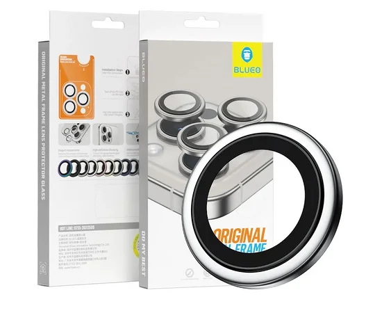 Защитное стекло BlueO Metal на камеру для Apple iPhone 16 (6.1") / 16 Plus (6.7") Серебряный / Silver