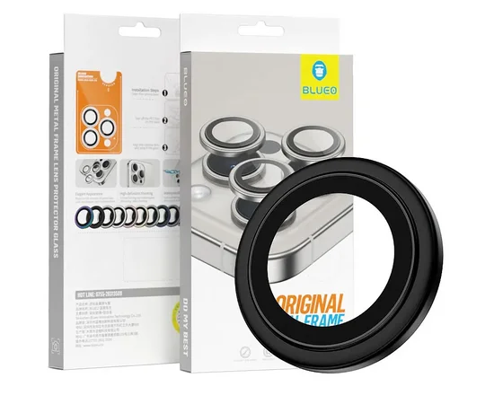 Захисне скло BlueO Metal на камеру для Apple iPhone 16 (6.1") / 16 Plus (6.7") Чорний / Black