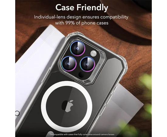 Защитное стекло Metal Classic на камеру (в упак.) для Apple iPhone 16 Pro (6.3") / 16 Pro Max (6.9") Сиреневый / Rainbow