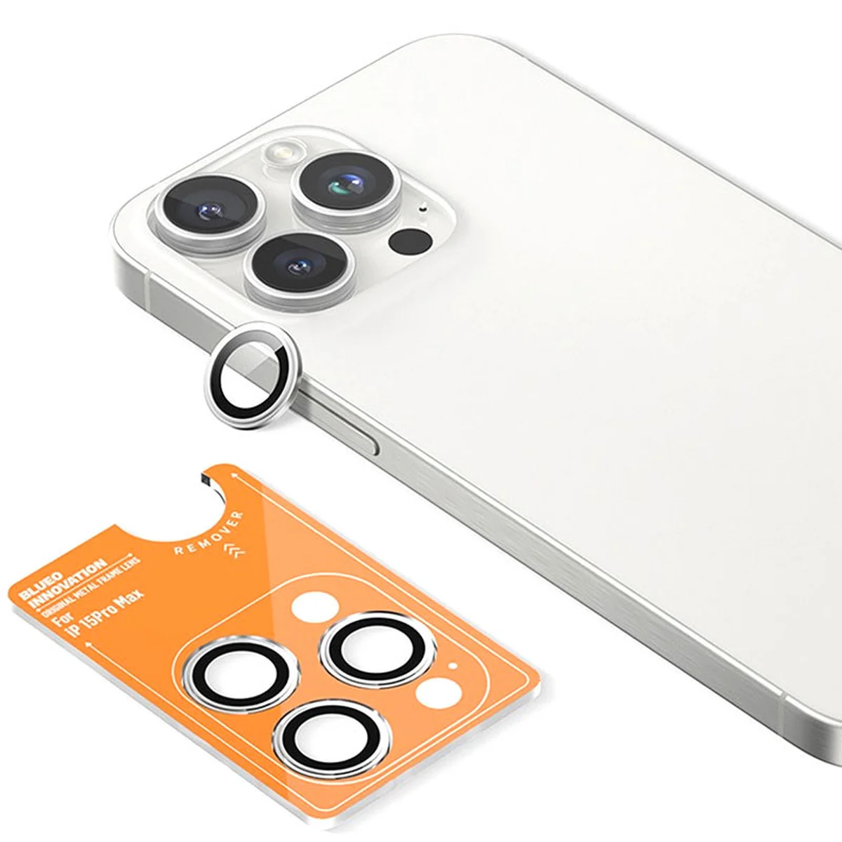 Защитное стекло BlueO Metal на камеру для Apple iPhone 16 Pro / 16 Pro Max / 15 Pro / 15 Pro Max Серебряный / Silver