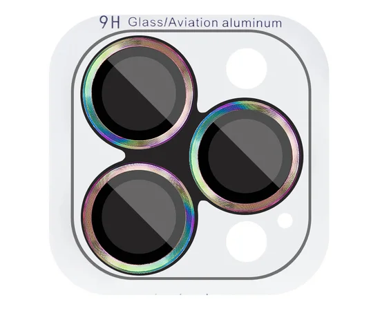 Защитное стекло Metal Classic на камеру (в упак.) для Apple iPhone 16 Pro (6.3") / 16 Pro Max (6.9") Сиреневый / Rainbow