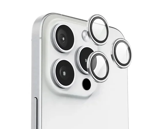 Защитное стекло BlueO Metal на камеру для Apple iPhone 16 Pro / 16 Pro Max / 15 Pro / 15 Pro Max Серебряный / Silver