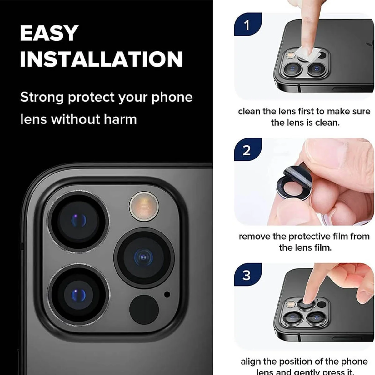 Защитное стекло Metal Classic на камеру (в упак.) для Apple iPhone 16 Pro (6.3") / 16 Pro Max (6.9") Черный / Black