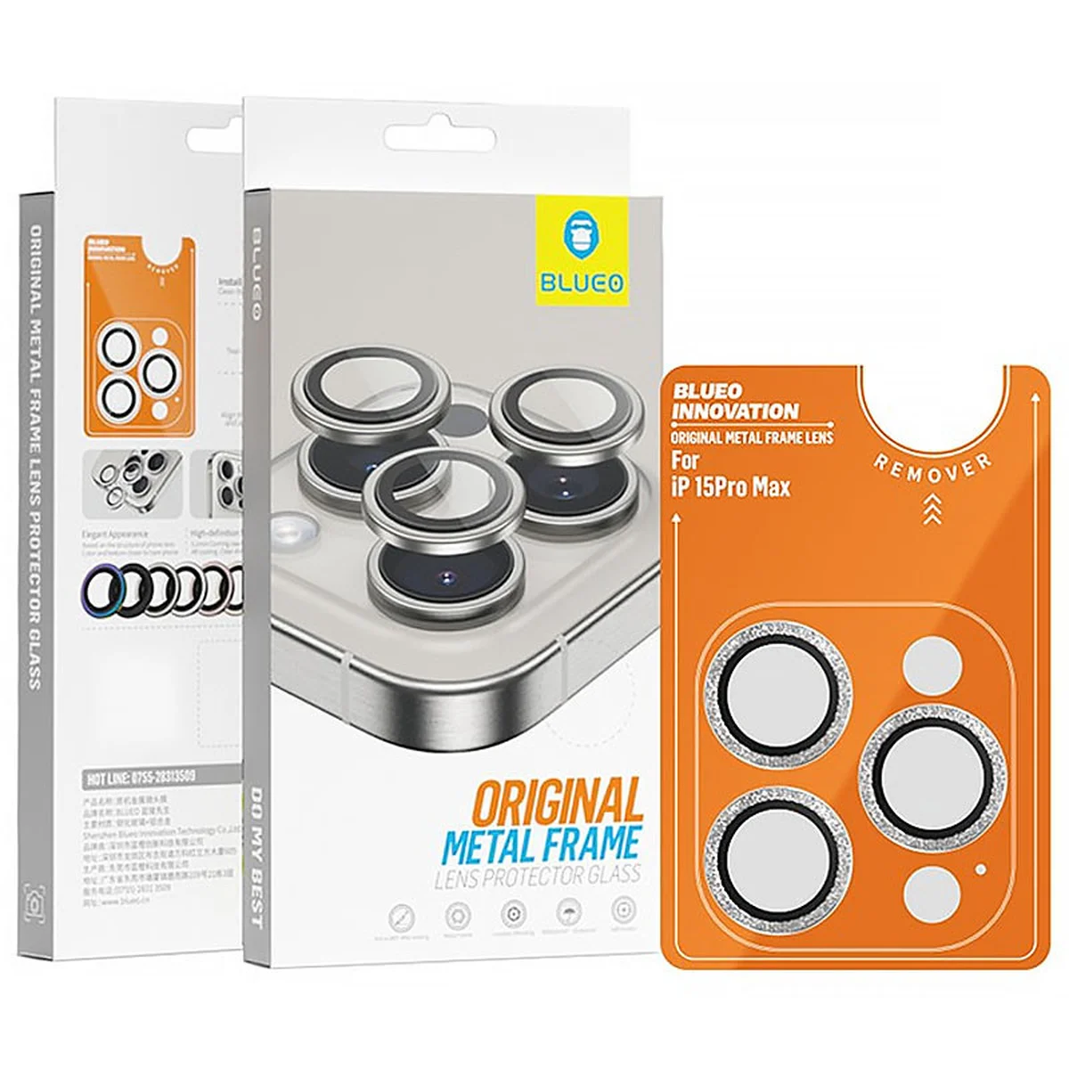 Защитное стекло BlueO Metal на камеру для Apple iPhone 16 Pro / 16 Pro Max / 15 Pro / 15 Pro Max Серебряный / Silver Diamond