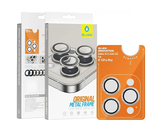 Захисне скло BlueO Metal на камеру для Apple iPhone 16 Pro/16 Pro Max/15 Pro/15 Pro Max Срібний/Silver Diamond
