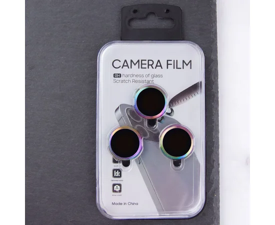 Захисне скло Metal Classic на камеру (в упак.) Apple iPhone 16 Pro (6.3") / 16 Pro Max (6.9") Бузковий / Rainbow