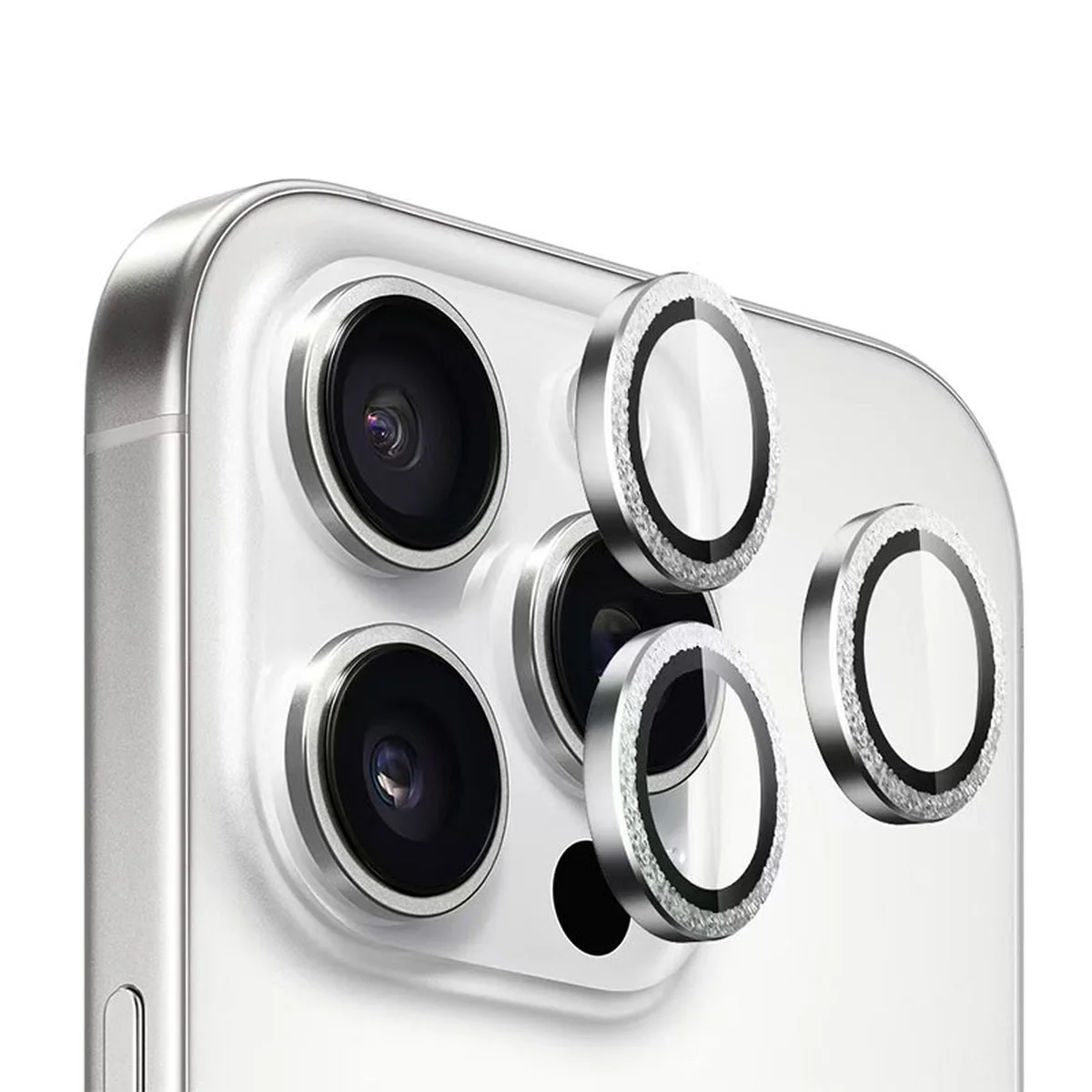 Защитное стекло BlueO Metal на камеру для Apple iPhone 16 Pro / 16 Pro Max / 15 Pro / 15 Pro Max Серебряный / Silver Diamond