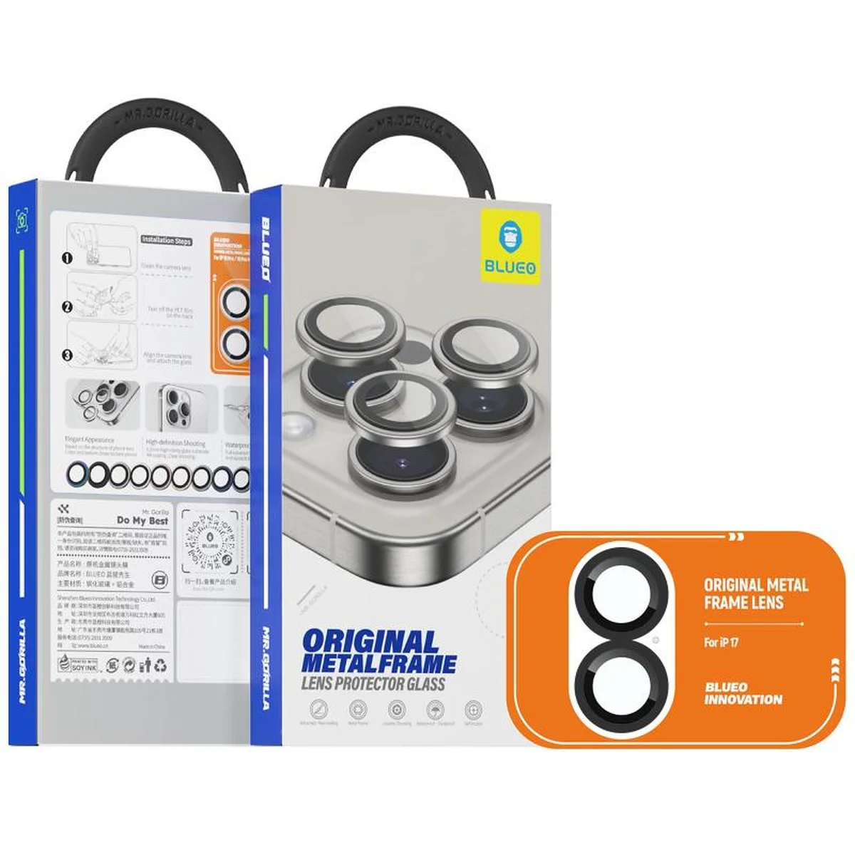 Защитное стекло BlueO Metal на камеру для Apple iPhone 17 (6.3") Черный / Black