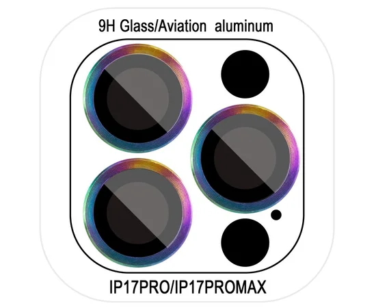 Защитное стекло Metal Classic на камеру (в упак.) для Apple iPhone 17 Pro (6.3") / 17 Pro Max (6.9") Сиреневый / Rainbow