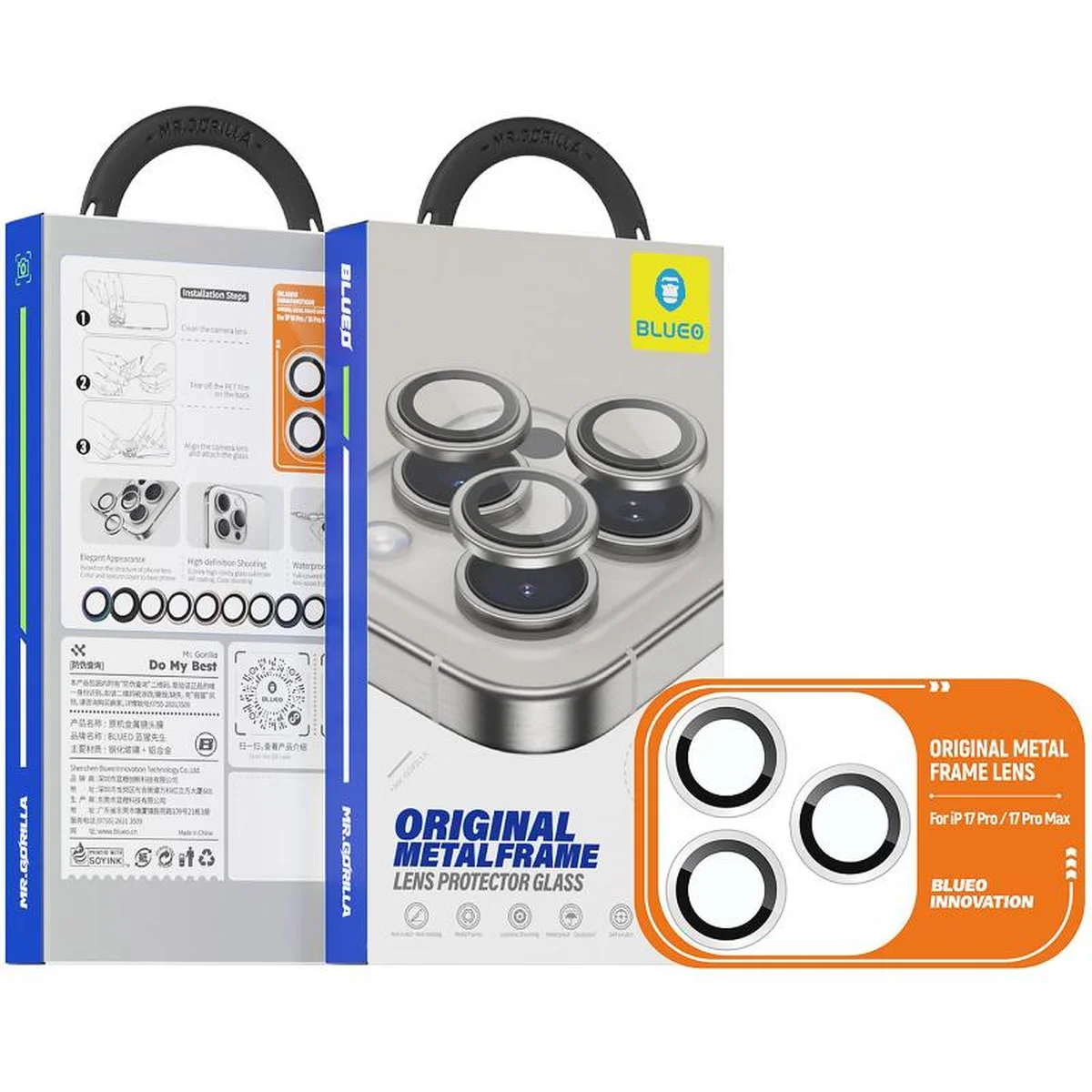 Защитное стекло BlueO Metal на камеру для Apple iPhone 17 Pro / 17 Pro Max Серебряный / Silver