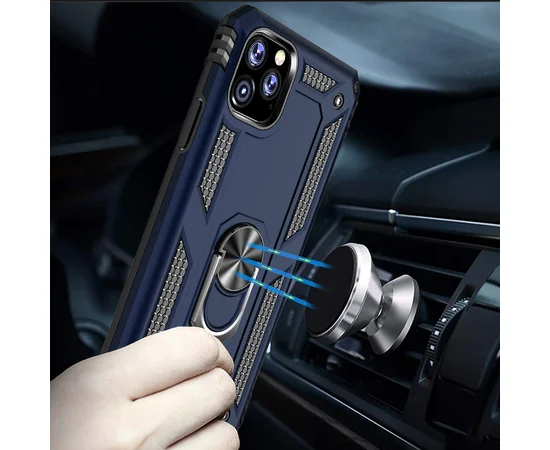 Ударопрочный чехол Serge Ring магнитный держатель для Apple iPhone 11 Pro Max (6.5") Темно-синий