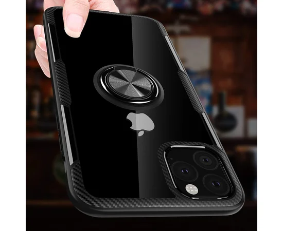 TPU+PC чехол Deen CrystalRing под магнитный держатель (opp) для Apple iPhone 11 Pro Max (6.5") Бесцветный / Черный