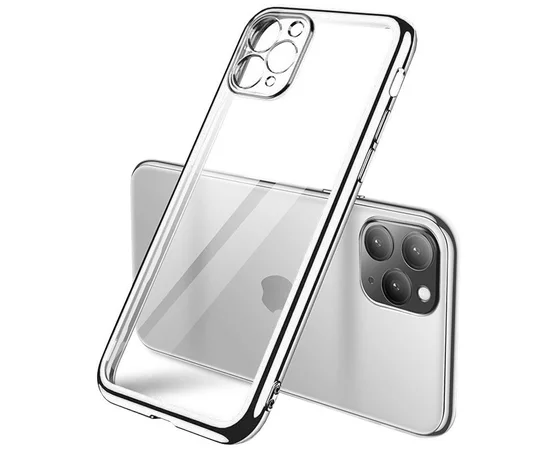 Прозрачный силиконовый чехол с глянцевой окантовкой Full Camera для Apple iPhone 11 Pro Max (6.5") Серебряный