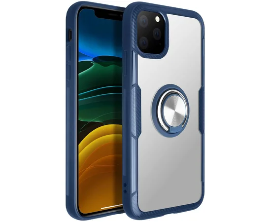 TPU+PC чехол Deen CrystalRing под магнитный держатель для Apple iPhone 11 Pro Max (6.5") Бесцветный / Темно-синий