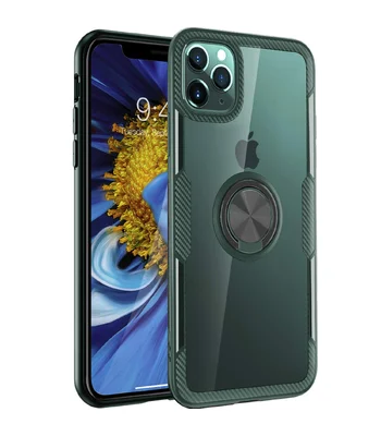 TPU+PC чехол Deen CrystalRing под магнитный держатель для Apple iPhone 11 Pro Max (6.5") Бесцветный / Темно-зеленый
