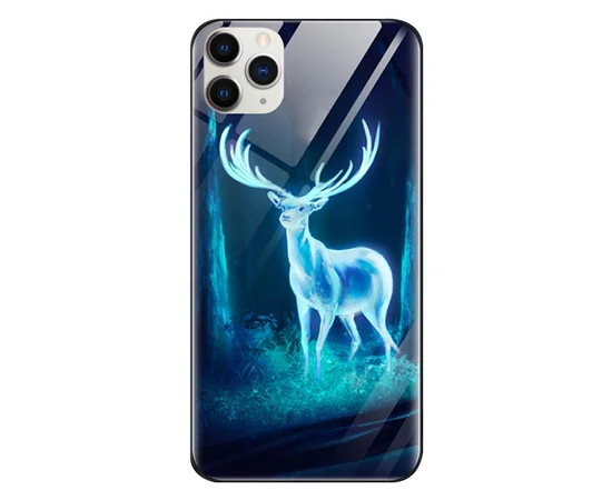 TPU+Glass чехол светящийся в темноте для Apple iPhone 11 Pro Max (6.5") Олень / Бирюзовый