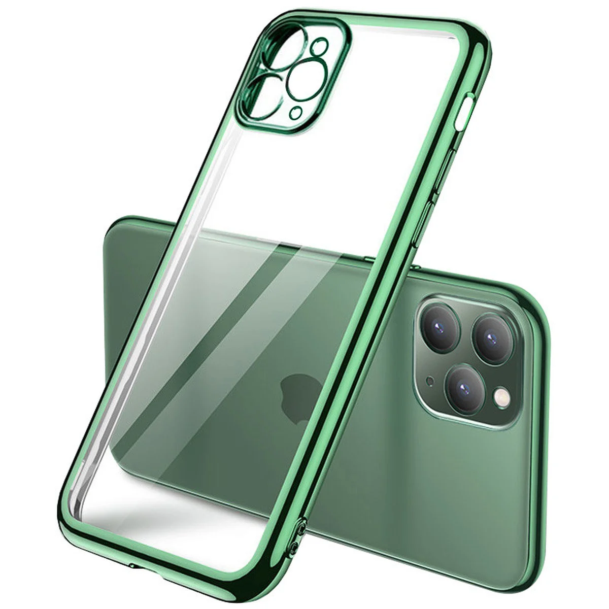Прозорий силіконовий чохол з глянсовою окантовкою Full Camera для Apple iPhone 11 Pro Max (6.5 ") Темно-зелений