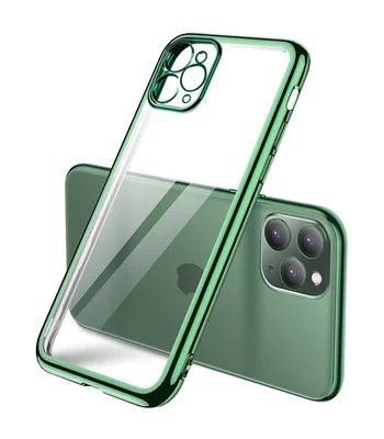 Прозрачный силиконовый чехол с глянцевой окантовкой Full Camera для Apple iPhone 11 Pro Max (6.5") Темно-зеленый