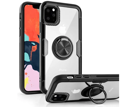 TPU+PC чехол Deen CrystalRing под магнитный держатель для Apple iPhone 11 Pro Max (6.5") Бесцветный / Черный