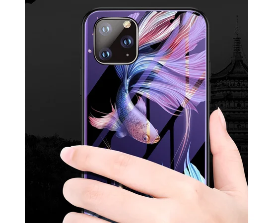 TPU+Glass чехол светящийся в темноте для Apple iPhone 11 Pro Max (6.5") Рыбка / Фиолетовый