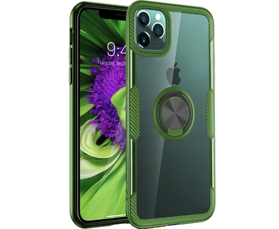 TPU+PC чехол Deen CrystalRing под магнитный держатель для Apple iPhone 11 Pro Max (6.5") Бесцветный / Оливковый