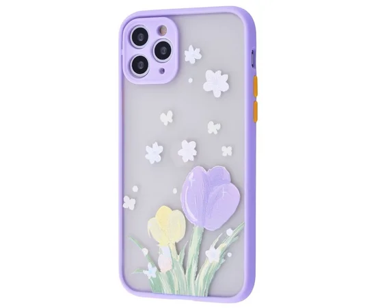 TPU+PC чехол Picture Color Buttons для Apple iPhone 11 Pro Max (6.5") Сиреневый / Цветы