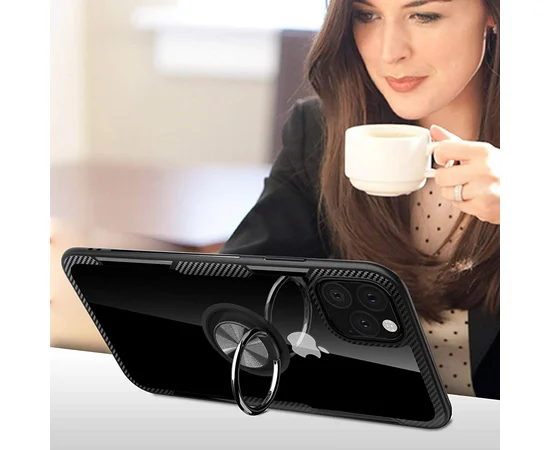 TPU+PC чехол Deen CrystalRing под магнитный держатель для Apple iPhone 11 Pro Max (6.5") Бесцветный / Черный