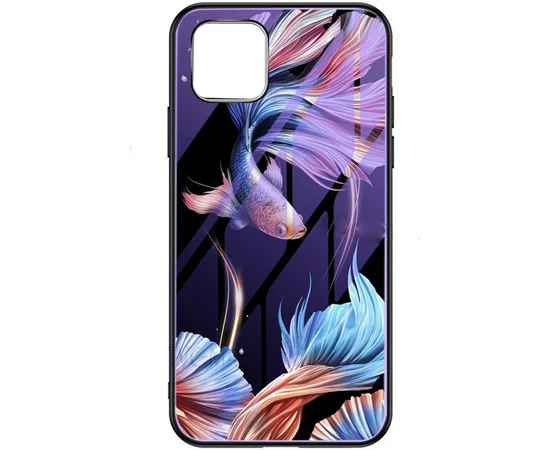 TPU+Glass чехол светящийся в темноте для Apple iPhone 11 Pro Max (6.5") Рыбка / Фиолетовый