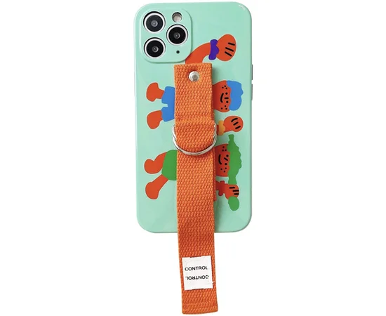 Чехол Funny Holder с цветным ремешком для Apple iPhone 11 Pro Max (6.5") Зеленый / Оранжевый