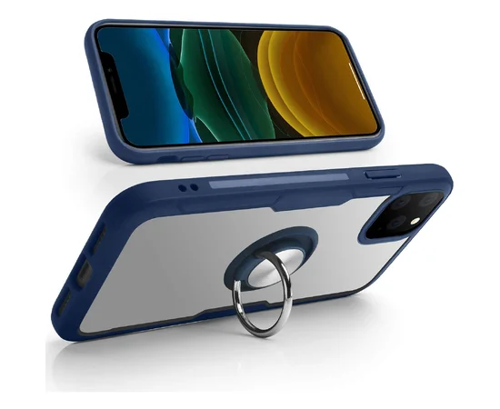TPU+PC чехол Deen CrystalRing под магнитный держатель для Apple iPhone 11 Pro Max (6.5") Бесцветный / Темно-синий