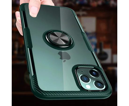 TPU+PC чехол Deen CrystalRing под магнитный держатель для Apple iPhone 11 Pro Max (6.5") Бесцветный / Темно-зеленый