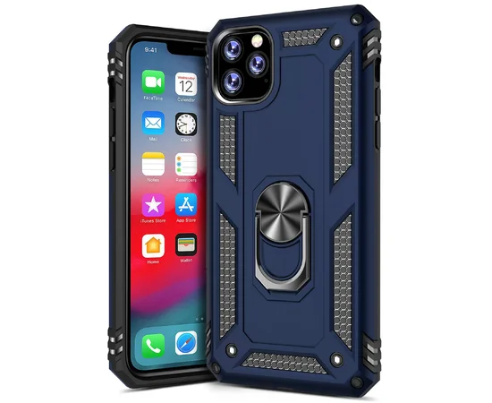 Ударопрочный чехол Serge Ring магнитный держатель для Apple iPhone 11 Pro Max (6.5") Темно-синий