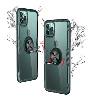 TPU+PC чехол Deen CrystalRing под магнитный держатель для Apple iPhone 11 Pro Max (6.5") Бесцветный / Темно-зеленый