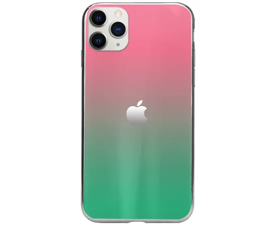 TPU+Glass чехол Gradient Aurora с лого для Apple iPhone 11 Pro Max (6.5") Розовый / Бирюзовый