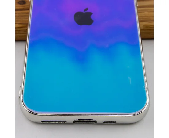 TPU+Glass чехол Gradient Rainbow с лого для Apple iPhone 11 Pro Max (6.5") Голубой
