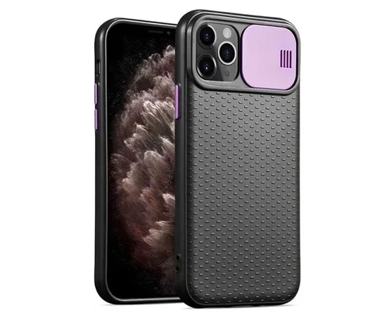 Чехол Camshield Black TPU со шторкой защищающей камеру для Apple iPhone 11 Pro Max (6.5") Черный / Сиреневый
