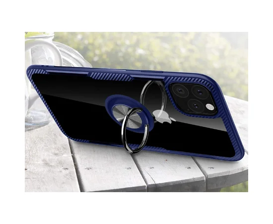 TPU+PC чехол Deen CrystalRing под магнитный держатель для Apple iPhone 11 Pro Max (6.5") Бесцветный / Синий