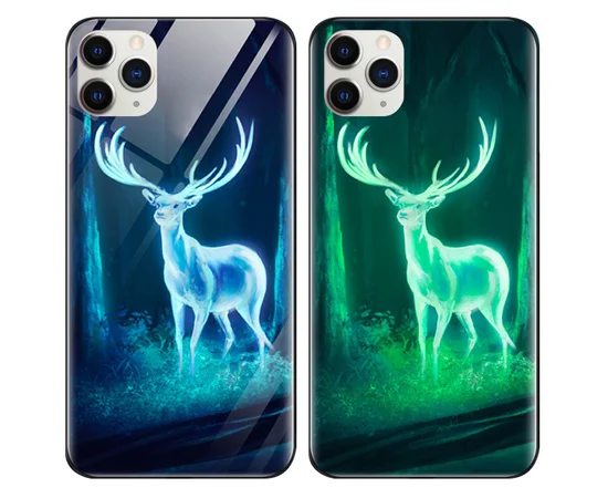TPU+Glass чехол светящийся в темноте для Apple iPhone 11 Pro Max (6.5") Олень / Бирюзовый