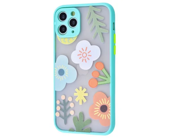 TPU+PC чехол Picture Color Buttons для Apple iPhone 11 Pro Max (6.5") Бирюзовый / Цветы