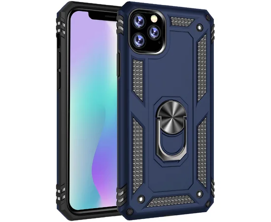 Ударопрочный чехол Serge Ring магнитный держатель для Apple iPhone 11 Pro Max (6.5") Темно-синий