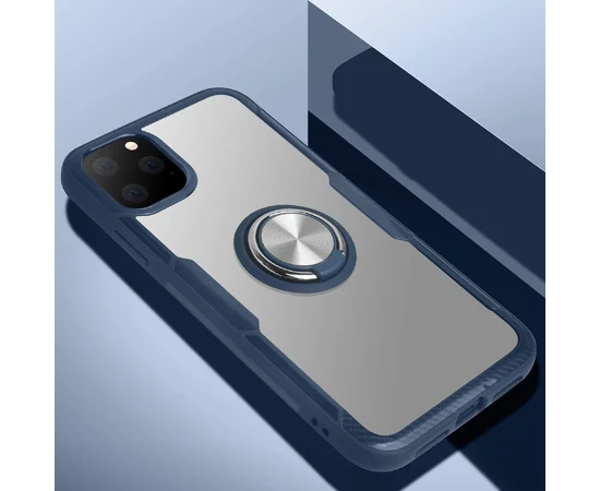 TPU+PC чехол Deen CrystalRing под магнитный держатель для Apple iPhone 11 Pro Max (6.5") Бесцветный / Темно-синий