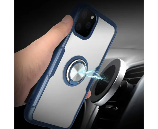TPU+PC чехол Deen CrystalRing под магнитный держатель для Apple iPhone 11 Pro Max (6.5") Бесцветный / Темно-синий
