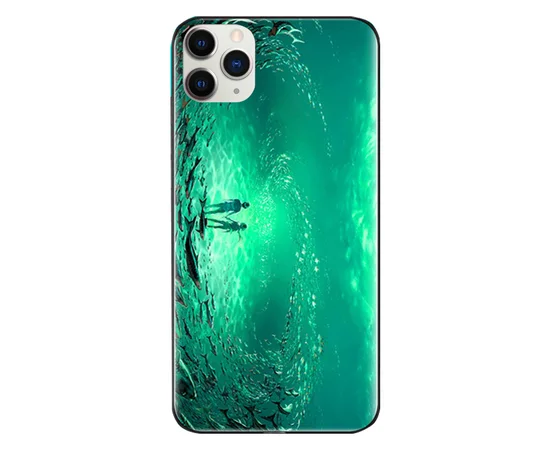 TPU+Glass чехол светящийся в темноте для Apple iPhone 11 Pro Max (6.5") Под водой / Голубой
