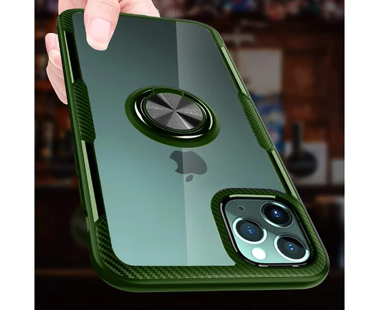 TPU+PC чехол Deen CrystalRing под магнитный держатель для Apple iPhone 11 Pro Max (6.5") Бесцветный / Оливковый