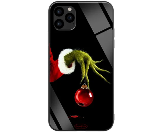 TPU+Glass чехол ForFun для Apple iPhone 11 Pro Max (6.5") Гринч и елочная игрушка / Черный