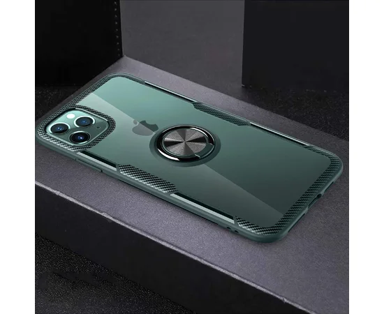 TPU + PC чохол Deen CrystalRing під магнітний тримач для Apple iPhone 11 Pro Max (6.5 ") Безбарвний / Темно-зелений